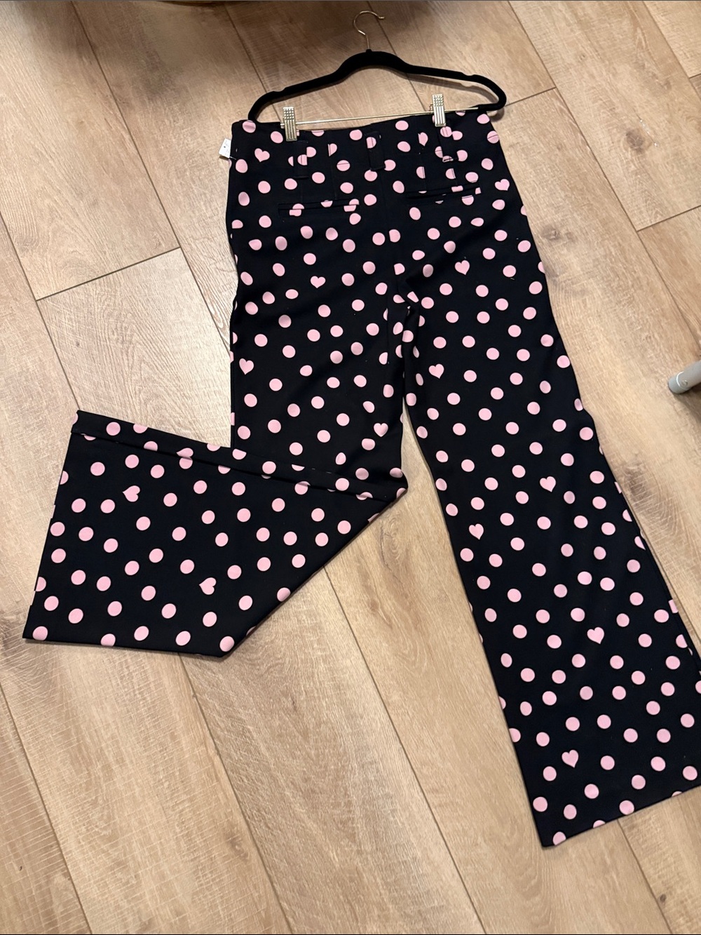 NEW Anthropologie Black pants with Pink Polka Dot & Heart Print - Picture 9 of 15